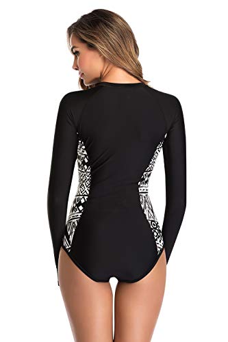 HFDJTAFS Traje de baño de una pieza de manga larga Traje de baño de surf de buceo Protección solar Cremallera delantera Traje de baño de retazos
