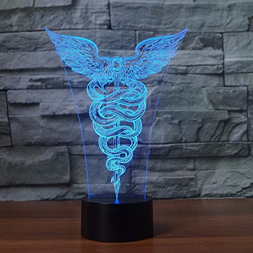 HHANN 3D Luz Nocturna Para Niños, Ala De Serpiente Animal Creativa Led Usb Luces Nocturnas Ilusión Lámpara De Mesa Táctil Luces Con Control Remoto Para La Decoración Del Partido Presentes De Cumpleaño