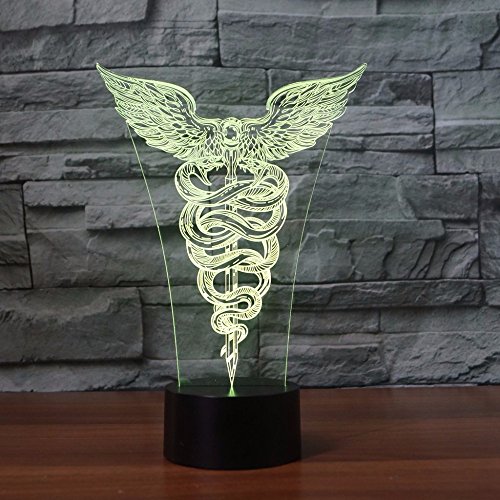 HHANN 3D Luz Nocturna Para Niños, Ala De Serpiente Animal Creativa Led Usb Luces Nocturnas Ilusión Lámpara De Mesa Táctil Luces Con Control Remoto Para La Decoración Del Partido Presentes De Cumpleaño