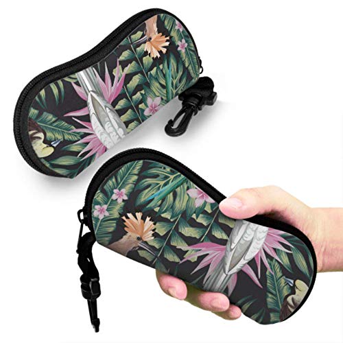 HHJJI Retro Hoopoe Bird Flower Green Leaf Mens Eyeglasses Case Safety Eyeglass Cases Light Portable Neoprene Zipper Soft Case Travel Glasses Case
