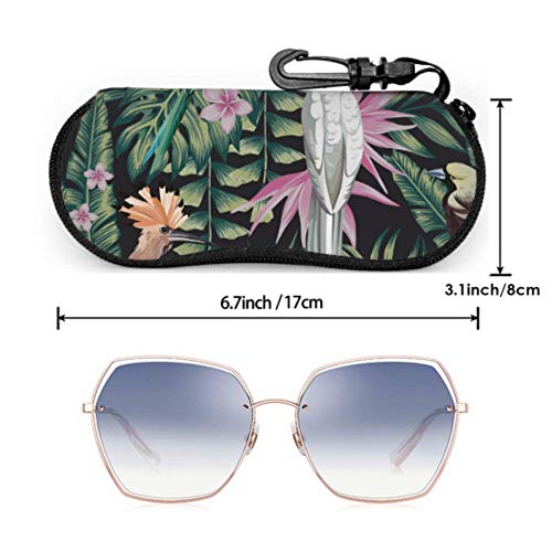 HHJJI Retro Hoopoe Bird Flower Green Leaf Mens Eyeglasses Case Safety Eyeglass Cases Light Portable Neoprene Zipper Soft Case Travel Glasses Case
