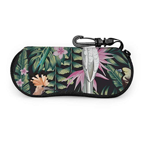 HHJJI Retro Hoopoe Bird Flower Green Leaf Mens Eyeglasses Case Safety Eyeglass Cases Light Portable Neoprene Zipper Soft Case Travel Glasses Case