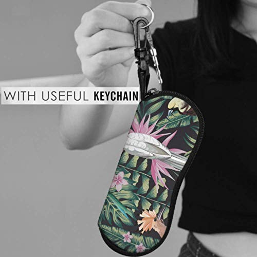 HHJJI Retro Hoopoe Bird Flower Green Leaf Mens Eyeglasses Case Safety Eyeglass Cases Light Portable Neoprene Zipper Soft Case Travel Glasses Case