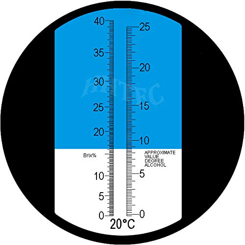HHTEC Enólogo Refractómetro Alcohol: 0-25% Azúcar: 0-40% con ATC para viticultores Alcohol Jugo de uva Cerveza Refractómetro de vino de frutas Brix para medir el contenido de azúcar