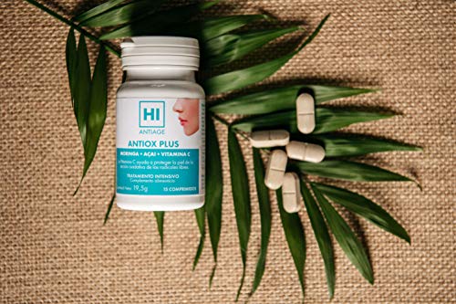 HI - Hi Antiage - Antiox Plus - Suplemento Alimenticio para la Piel - Capsulas Antioxidantes con Moringa, Açai y Vitamina C para proteger, hidratar y dar luminosidad a tu piel - Apto para Veganos