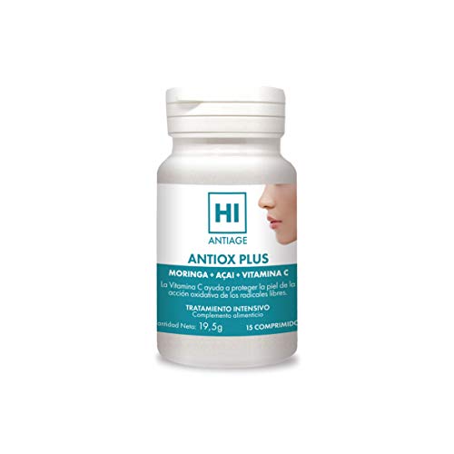HI - Hi Antiage - Antiox Plus - Suplemento Alimenticio para la Piel - Capsulas Antioxidantes con Moringa, Açai y Vitamina C para proteger, hidratar y dar luminosidad a tu piel - Apto para Veganos