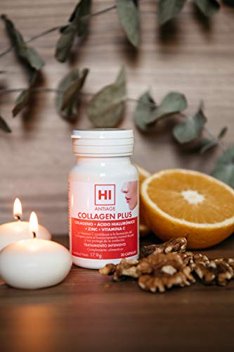 HI - Hi Antiage - Collagen Plus - Complemento Alimenticio con Colágeno, Ácido Hialurónico y Vitaminas para la Piel - 30 Cápsulas - Protección del Cabello, Piel, Huesos y Articulaciones