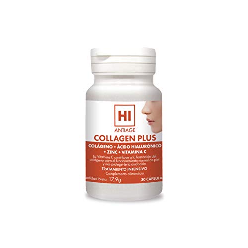 HI - Hi Antiage - Collagen Plus - Complemento Alimenticio con Colágeno, Ácido Hialurónico y Vitaminas para la Piel - 30 Cápsulas - Protección del Cabello, Piel, Huesos y Articulaciones