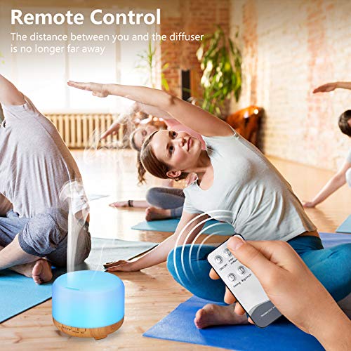 Hianjoo Aroma Diffuser Humidificador 450ml Humidificador Ultrasónico Aromaterapia Lámpara LED Colorida con Función Altavoz Control Remoto para Yoga Salon SPA Vivir,Dormir, Bañarse, Hotel, Marrón