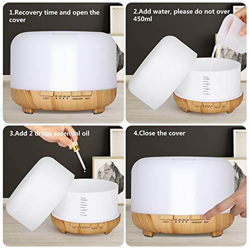 Hianjoo Aroma Diffuser Humidificador 450ml Humidificador Ultrasónico Aromaterapia Lámpara LED Colorida con Función Altavoz Control Remoto para Yoga Salon SPA Vivir,Dormir, Bañarse, Hotel, Marrón