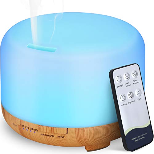 Hianjoo Aroma Diffuser Humidificador 450ml Humidificador Ultrasónico Aromaterapia Lámpara LED Colorida con Función Altavoz Control Remoto para Yoga Salon SPA Vivir,Dormir, Bañarse, Hotel, Marrón