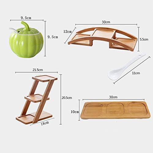 HIAQIMEI Enbotador De Almacenamiento De Especias con Forma De Calabaza, Cerámica Contenedor De Almacenamiento De Condimentos con Las Tapas Cuchara Bandeja De Madera Jarras De Especias De Cocina-e