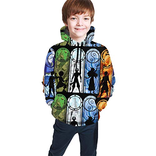 Hidend Sudaderas para Niña Niño,Sudadera con Capucha para Niños Avatar The Last Legend Airbender of Korra Aang Fashion Teen Hooded Sweater Black