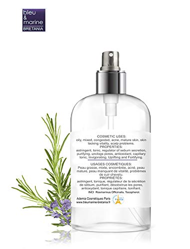 Hidrolato de Romero Agua Floral Spray Facial- Loción Tónica para el cabello y la piel grasa y con acné Natural 100% 500 ML