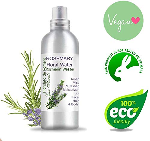 Hidrolato de Romero Agua Floral Spray - Loción Tónica para el cabello y la piel grasa y con acné (200 ml) Natural 100%