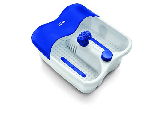Hidromasaje de pies de color blanco y azul Laica PC1017 mantiene el agua caliente, incluye masajeador giratorio de nodos.