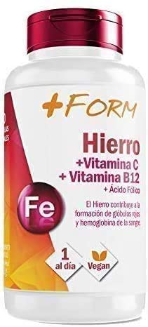 HIERRO + ÁCIDO FÓLICO | SUPLEMENTO ALIMENTICIO CON VITAMINA C Y VITAMINA B12 | 90 CÁPSULAS | APTO VEGANO | 100% NATURAL | 1 CÁPSULA AL DÍA |+ FORM