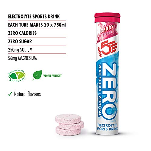 HIGH5 ZERO Pastillas de Hidratación por Electrolitos con Vitamina C Añadida (Bayas, 20 Tabletas)
