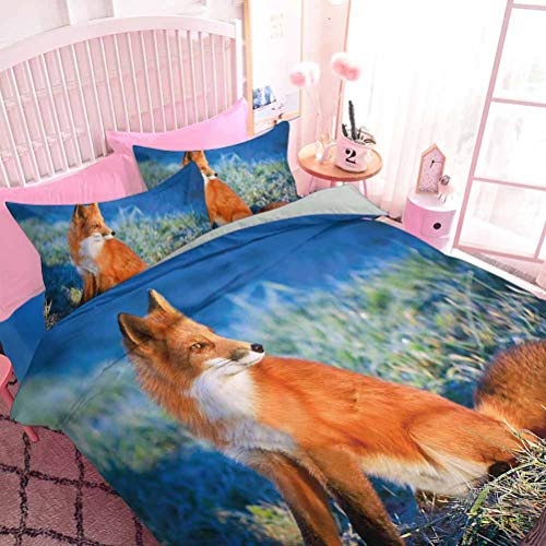 Hiiiman - Juego de 3 piezas para todas las estaciones, el panorama de un valle y el bosque místico de pinos, diseño de bosque natural, 1 funda de edredón y 2 fundas de almohada