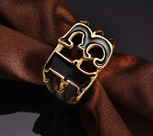 HIJONES Hombres Joyería Número 13 Sólido Acero Inoxidable Ciclista Anillo Oro Negro 19