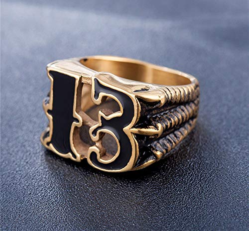 HIJONES Hombres Joyería Número 13 Sólido Acero Inoxidable Ciclista Anillo Oro Negro 19