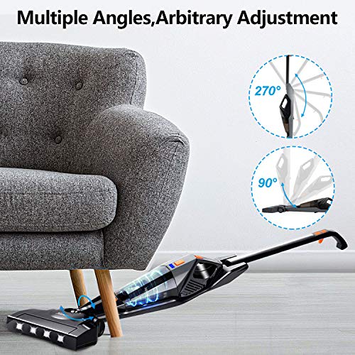 Hikeren Aspiradoras Escoba, Aspiradora Escoba Hogar, 12000 PA, Aspirador Mano Sin Cable, con 4 X Luces LED, 2 Velocidades, Batería de 3000mAh, Lavable Filtro HEPA, 2 Cepillos