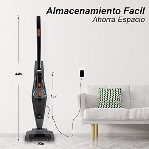 Hikeren Aspiradoras Escoba, Aspiradora Escoba Hogar, 12000 PA, Aspirador Mano Sin Cable, con 4 X Luces LED, 2 Velocidades, Batería de 3000mAh, Lavable Filtro HEPA, 2 Cepillos