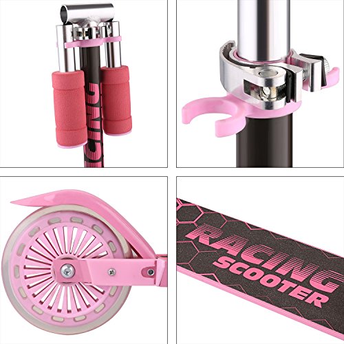 Hikole Patinetes para niños con Ruedas de luz LED, Patinetes de Altura Ajustable para Niños y Niñas, Freno de Guardabarros Trasero, Patinetes Ligero Plegable de 5 LB, Capacidad de Peso de 110 LB