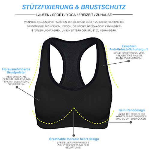 hikong Bra Sujetador Deportivo Sostén sin Aros de la Ropa Interior Mujer Chica para Deporte Fitness Yoga Gimnasio Correr 6 Colores