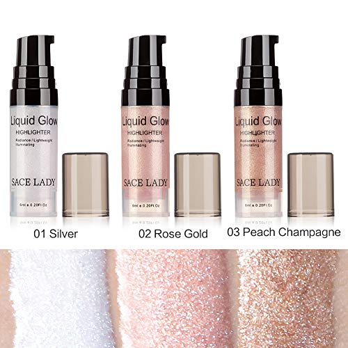 Hilai 1Bottle Face Glow Resaltador líquido Iluminador Iluminador líquido maquillaje facial en crema brillo base y corrector ultraconcentrado (03 Peach Champagne)
