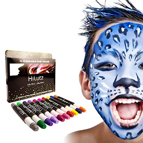 Hilytz Pintura Facial/ Tizas Para el Pelo Hair Chalk 10 Metallic Glitter Pens, Fácil de Lavar No toxico/ Comb + 3 Glitters/Regalo de Cumpleaños de Navidad