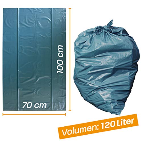 Hinrichs Bolsas de Basura 120 L – Gran Resistencia al desgarro – Rollo de 25 – Tipo 100 Extra – Sacos de Basura XXL Bolsas de Basura – 70 μ – 700x1100 mm – LDPE – Azul