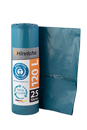 Hinrichs Bolsas de Basura 120 L – Gran Resistencia al desgarro – Rollo de 25 – Tipo 100 Extra – Sacos de Basura XXL Bolsas de Basura – 70 μ – 700x1100 mm – LDPE – Azul