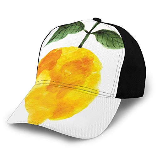 Hip Hop Sun Hat Baseball Cap,Hand Drawn Lemon Watercolors Summer Organic Food Natural Product,For Men&Women
