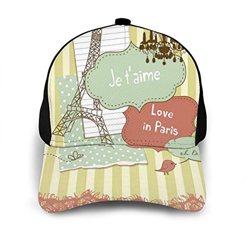 Hip Hop Sun Hat Baseball Cap,Illustration of Famous Cultural French Icons with Eiffel Tower Love Paris,For Men&Women