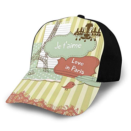 Hip Hop Sun Hat Baseball Cap,Illustration of Famous Cultural French Icons with Eiffel Tower Love Paris,For Men&Women