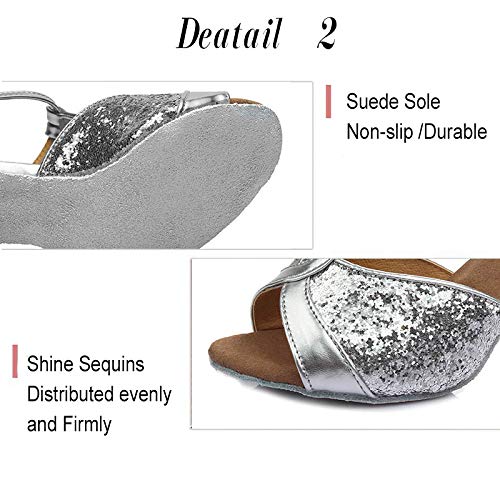 HIPPOSEUS Zapatos de Baile Latino estándar para Mujer Zapatos de salón con Lentejuelas y tacón 7CM,259-7,Plateado Color,EU 39