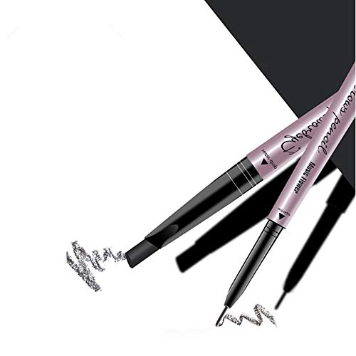 HIROCK Lápiz de cejas 2 en 1 Lápiz de cejas doble negro Lápiz de cejas duradero impermeable Fácil de colorear Fácil de usar (Black)