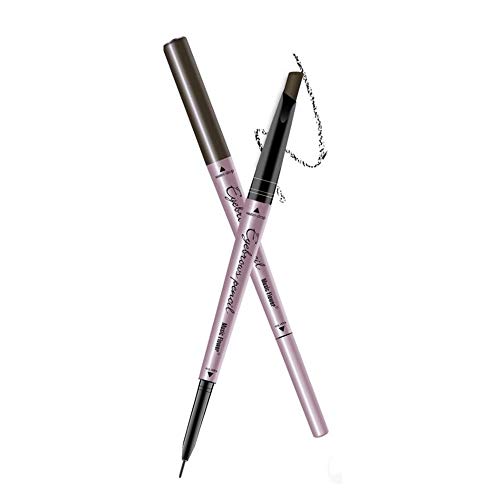 HIROCK Lápiz de cejas 2 en 1 Lápiz de cejas doble negro Lápiz de cejas duradero impermeable Fácil de colorear Fácil de usar (Black)