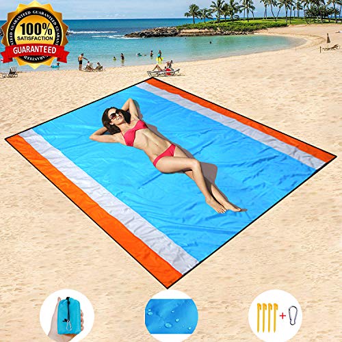 HISAYSY Alfombra de Playa, 210 x 200 cm XXL Manta de Picnic de Bolsillo Impermeable Extra Grande, a Prueba de Arena & Lavable con 4 Estacas