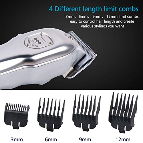 Hiveseen Cortapelos Hombre Profesional, Máquinas Cortapelo Inalámbrica, Recortador de Barba Eléctrico, Cortar Pelos Cortadora Barba USB Recargable con Pantalla LED para Barbero y Hombres(Plata)