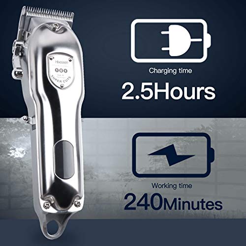 Hiveseen Cortapelos Hombre Profesional, Máquinas Cortapelo Inalámbrica, Recortador de Barba Eléctrico, Cortar Pelos Cortadora Barba USB Recargable con Pantalla LED para Barbero y Hombres(Plata)