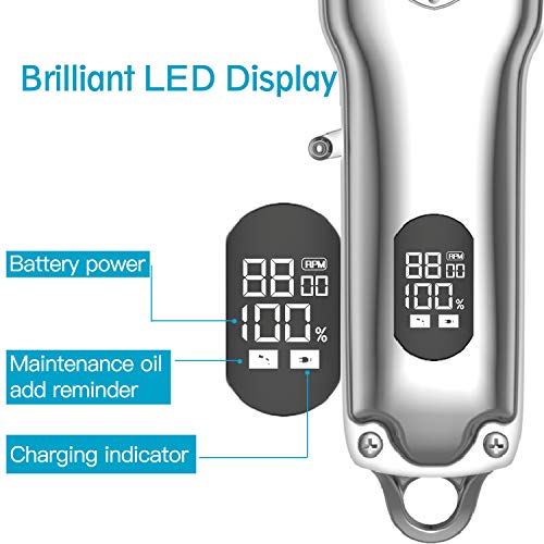 Hiveseen Cortapelos Hombre Profesional, Máquinas Cortapelo Inalámbrica, Recortador de Barba Eléctrico, Cortar Pelos Cortadora Barba USB Recargable con Pantalla LED para Barbero y Hombres(Plata)