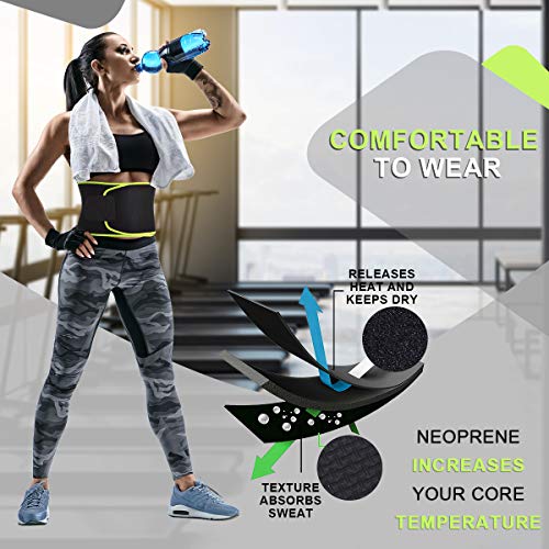 Hivexagon Cinturón de Cintura Ajustable Faja Reductora para Sudar Perder Peso en Hombres y Mujeres Ejercicios de Gimnasia Fitness Apto para Talla de hasta 37.4" (Verde) SP130