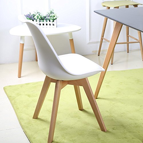 H.J WeDoo Pack de 4 Silla de Comedor Silla escandinava, Pata Madera de Haya y Asiento Acolchado, Estilo nórdico - Blanco