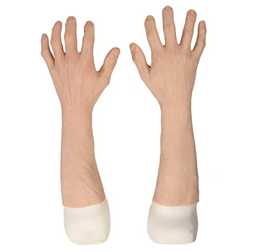 HJG Guantes de la Mano de Silicona Falsos Ancianos para Travesti Transexual Cubiertas de Scar Adultos, Traje de Camuflaje Fotografía Cubiertas de la Cicatriz,Blanco