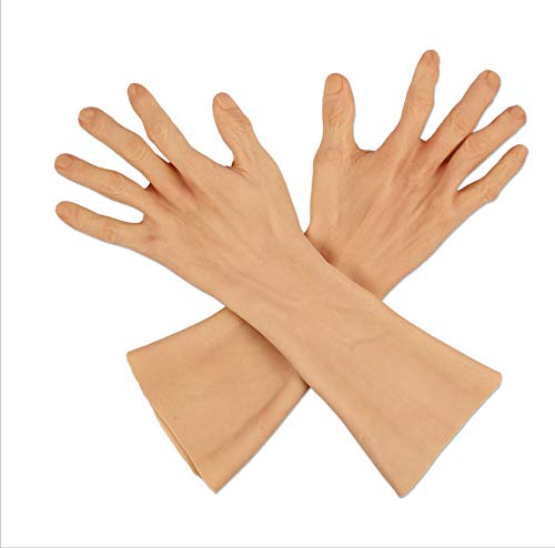 HJG Guantes de la Mano de Silicona Falsos Ancianos para Travesti Transexual Cubiertas de Scar Adultos, Traje de Camuflaje Fotografía Cubiertas de la Cicatriz,Blanco