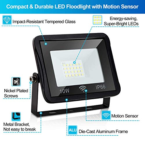 HJTLK Luces de Seguridad con Sensor de Movimiento, 5 Paquetes de reflectores de Radar LED de 20 w, luz Exterior con Sensor de 2000 lúmenes superbrillante, IP66 Impermeable