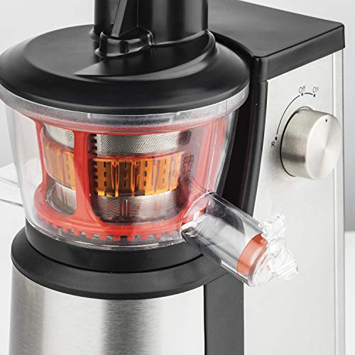 H.Koenig GSX 12 Licuadora para Frutas y Verduras de Prensado en Frío, Extractor de Jugos, 1 Litro, 60 RPM, 400 W, Libre de BPA, Acero Inoxidable, Gris GSX12