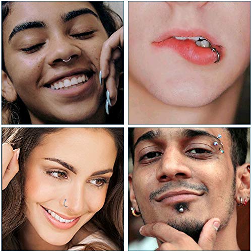 HO2NLE 10pcs Pendientes Aros Nariz Plata Piercing Herradura Acero Inoxidable 316L Pearcing Nariz Aro Pequeño 9mm Hipoalergenico para Mujer Hombre Cartilago Helix 5 Estilos